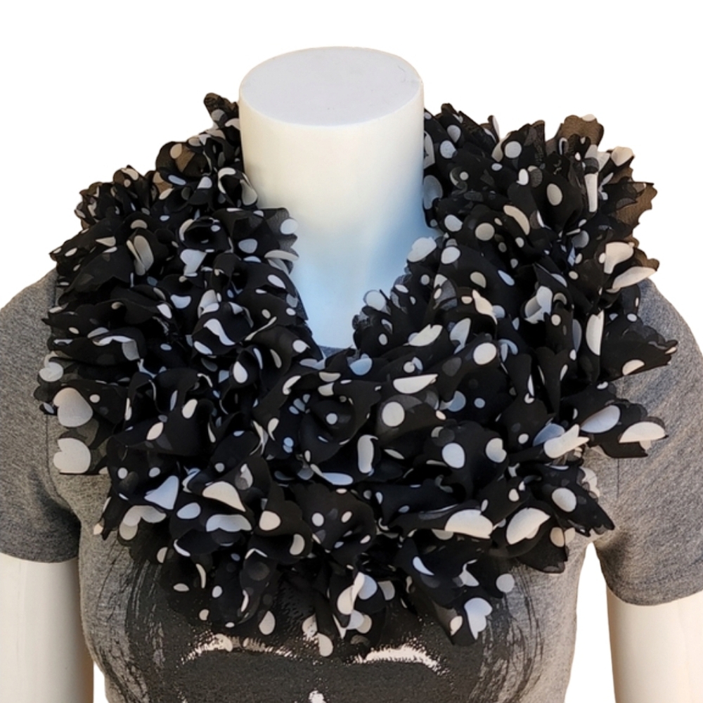 Vintage Handmade Chiffon Pom Pom Scarf Two Scarves Shreds Polka Dots US Cities - Picture 10 of 16